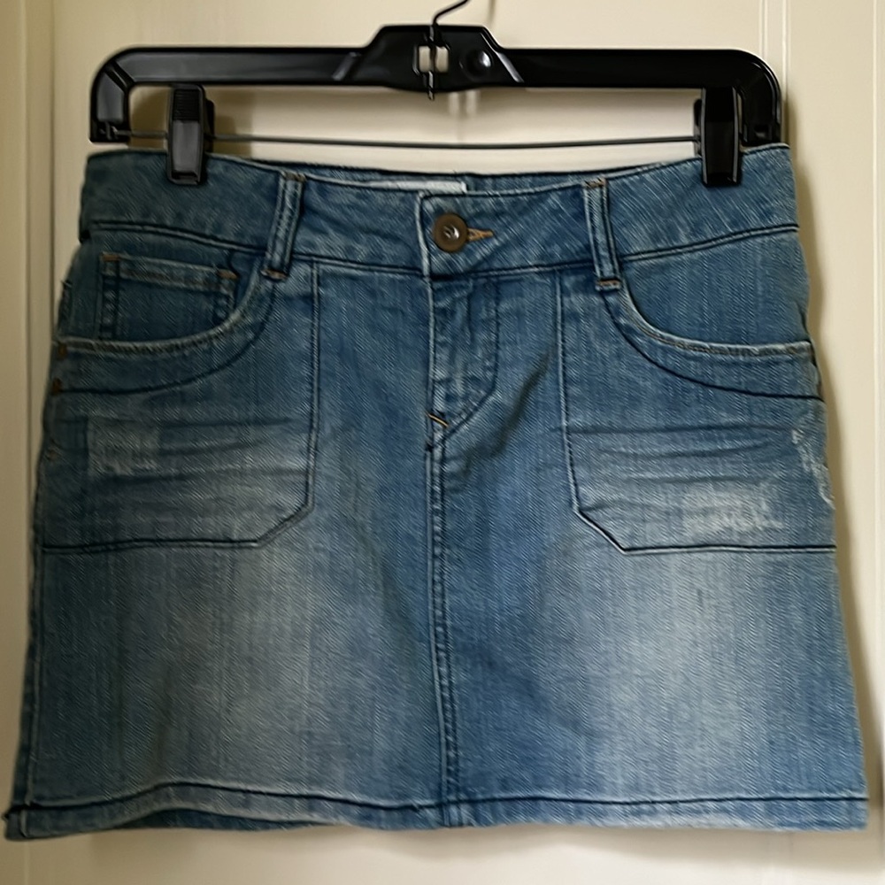 Denim Micro Mini Skirt Size 3 Spandex Distressed - Picture 2 of 12